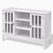 Modern White Sofa Table Cabinet with Glass Panel Doors and Storage Shelves for Living Room